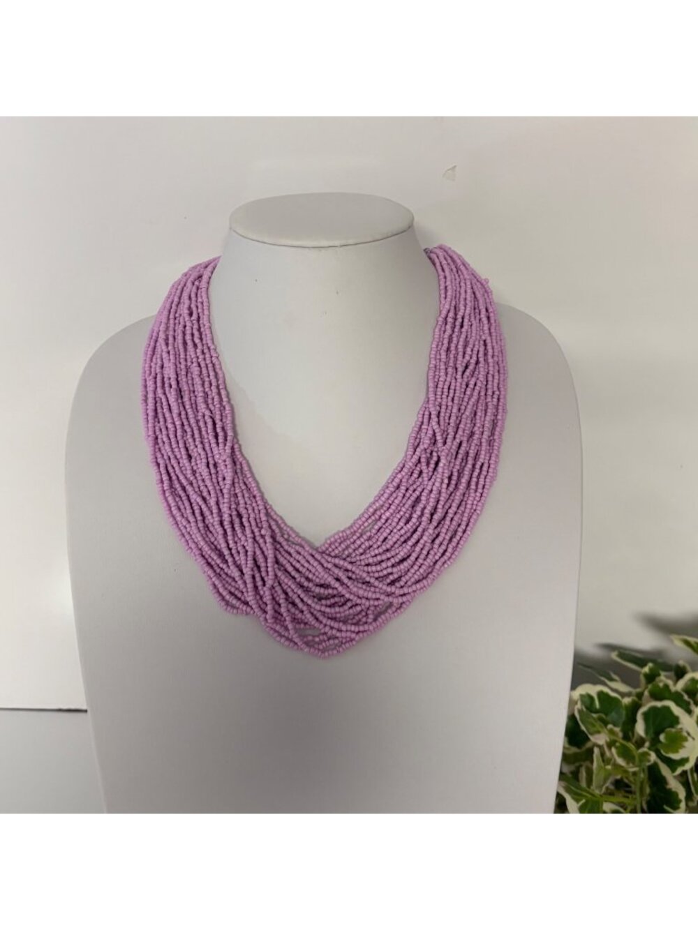 Handcrafted Multi-Strand Lavender Beaded Necklace Statement Artesian Jewelry
